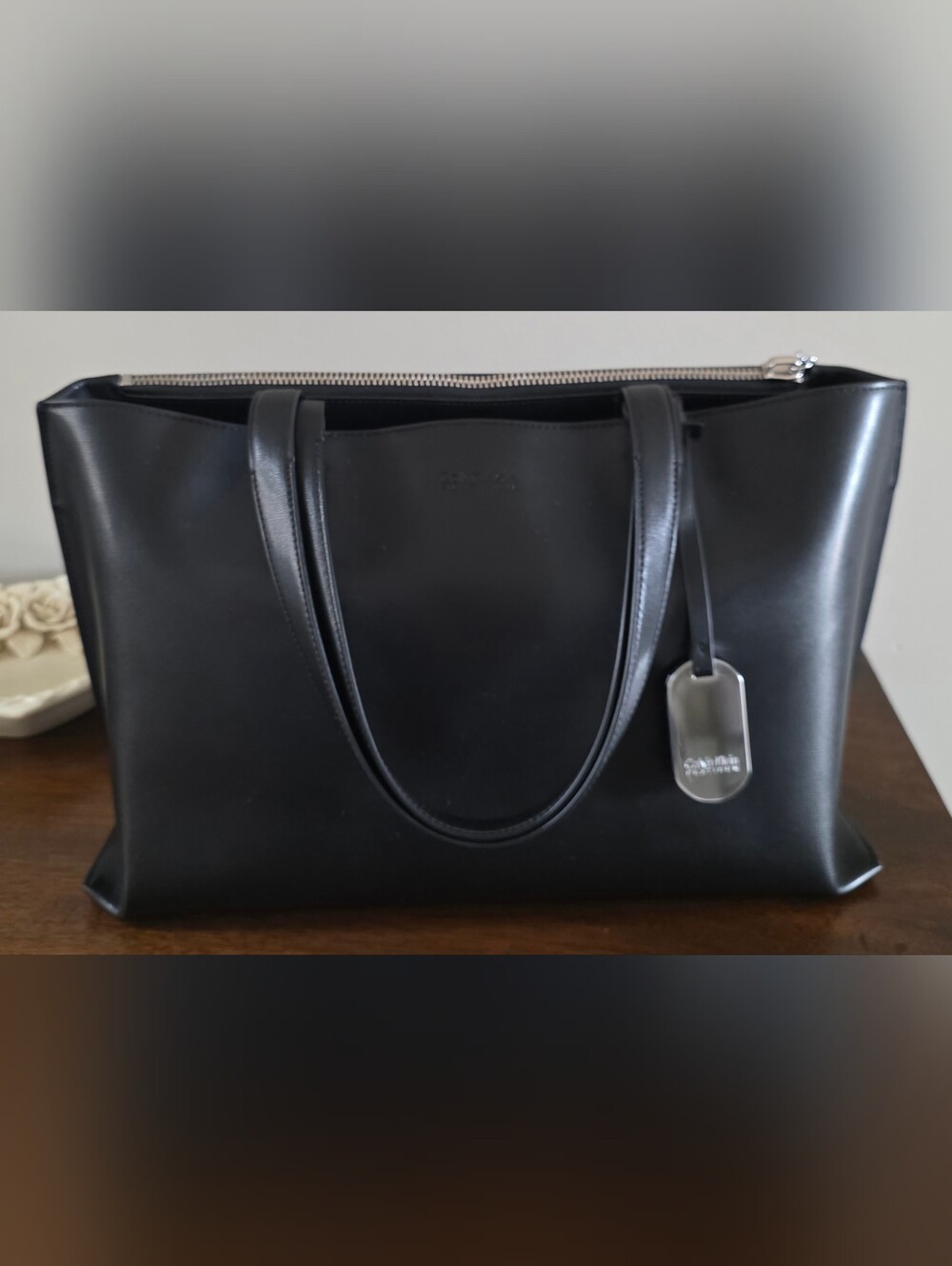 Calvin Klein PLATINUM Full Grain Smooth Black Leather Satchel LIMITED EDITION